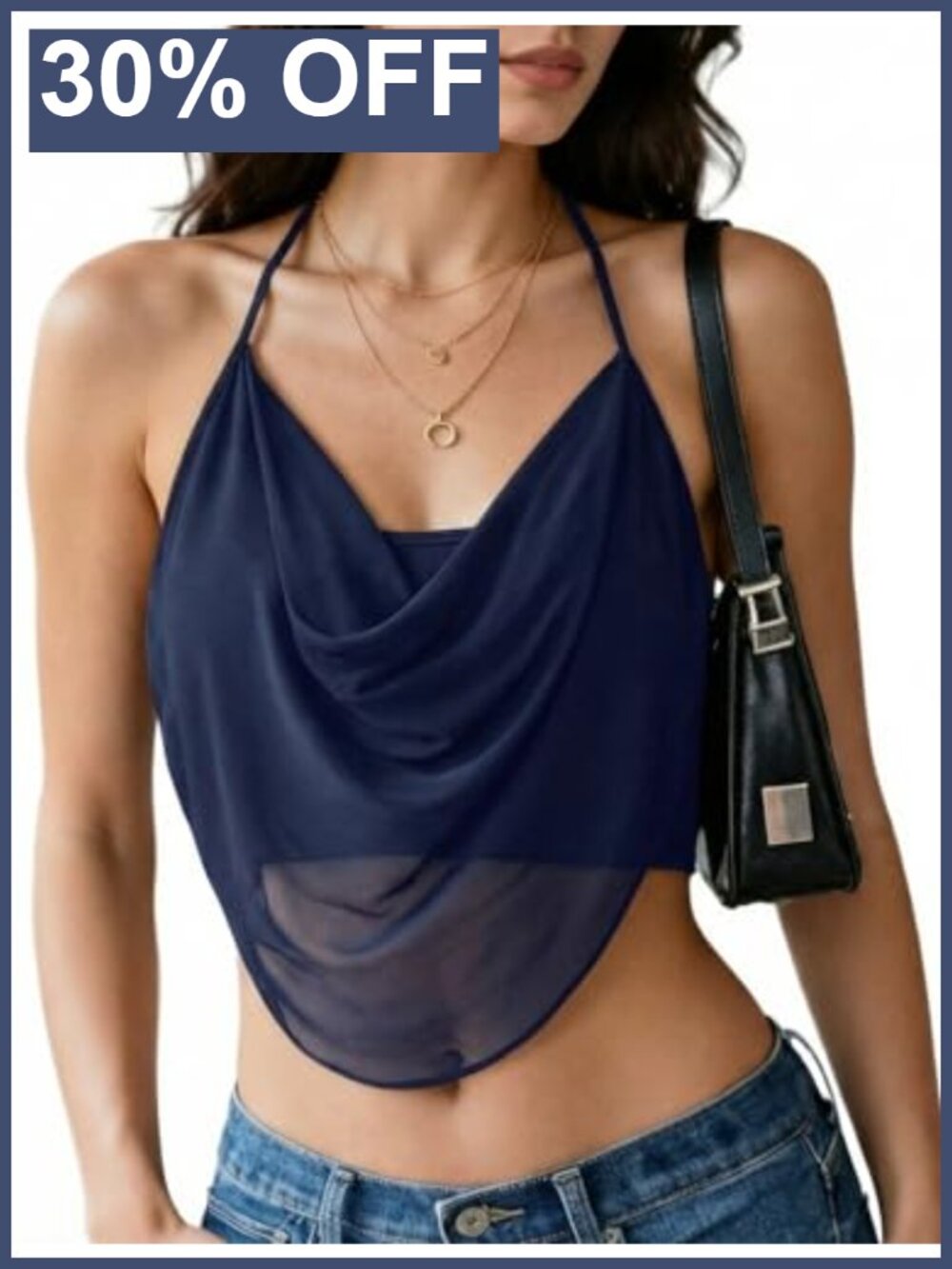 Mesh Halter Cowl Neck Camisole Top Sleeveless Backless Going Out Top